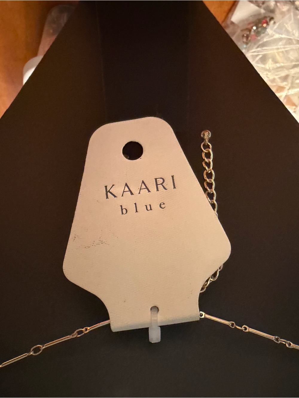 Kaairi Blue Goldtone Hammered Pendant with Goldtone Fringe and Faux Pearl - Picture 4 of 5